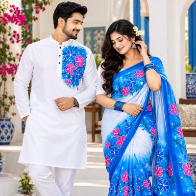 Attractive Hand-Painted Couple Set (Saree and Panjabi)